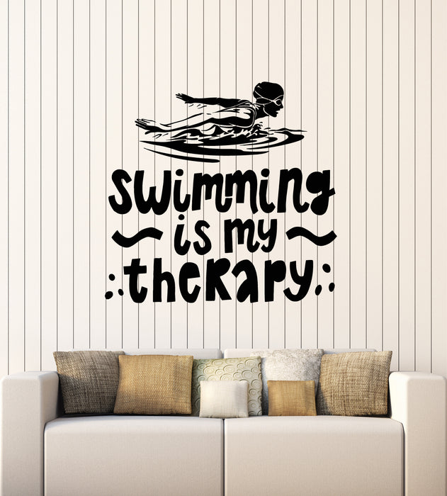 Vinyl Wall Decal Swimming Is My Therapy Sport Quote Swimmer Stickers Mural (g7450)