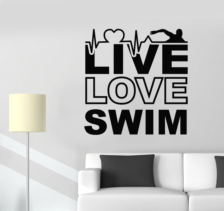Vinyl Wall Decal Words Live Love Swim Swimmer Water Sports Stickers Mural (g5948)