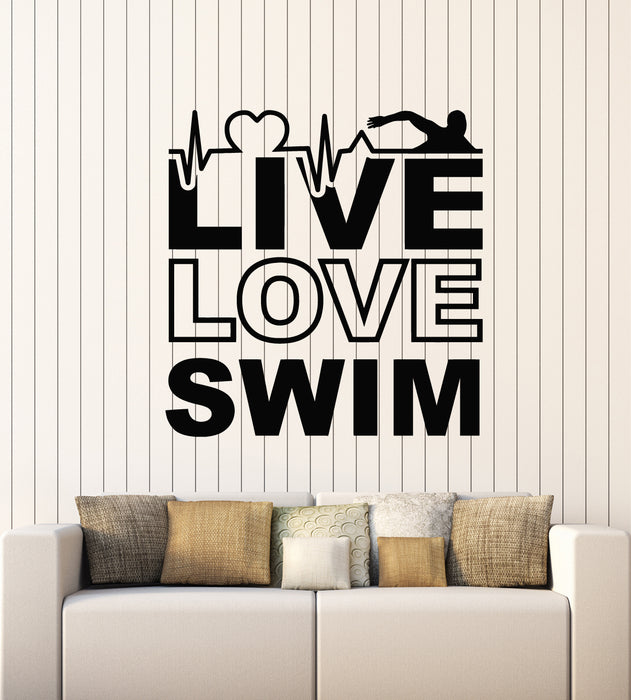 Vinyl Wall Decal Words Live Love Swim Swimmer Water Sports Stickers Mural (g5948)