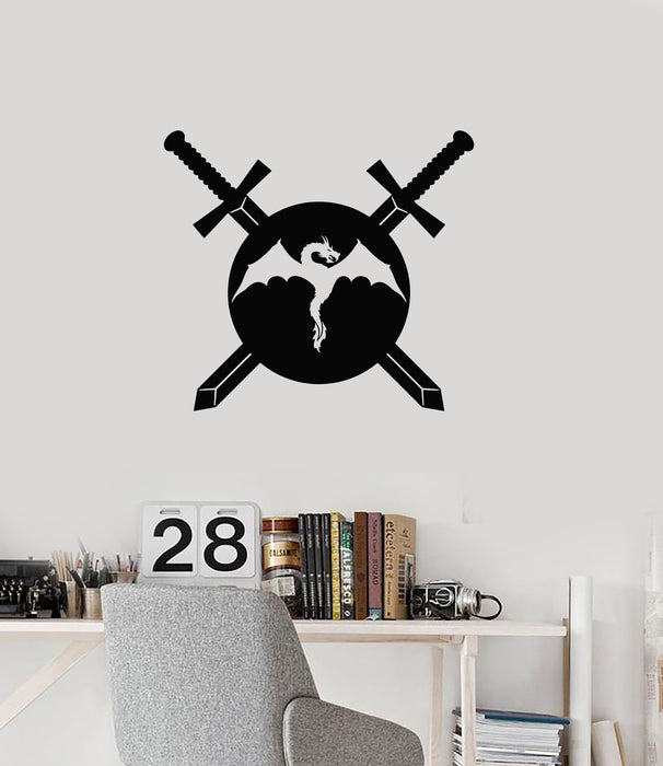 Vinyl Wall Decal Swords Dragon Shield Warrior Knight Boy Room Interior Stickers Mural (ig5838)