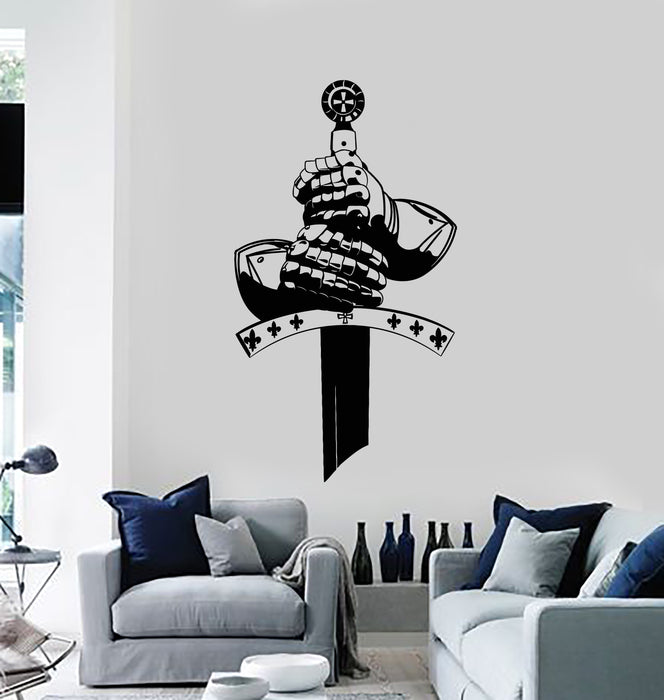 Vinyl Wall Decal Knight Warrior Hands Sword Middle Ages Stickers Mural (g3930)