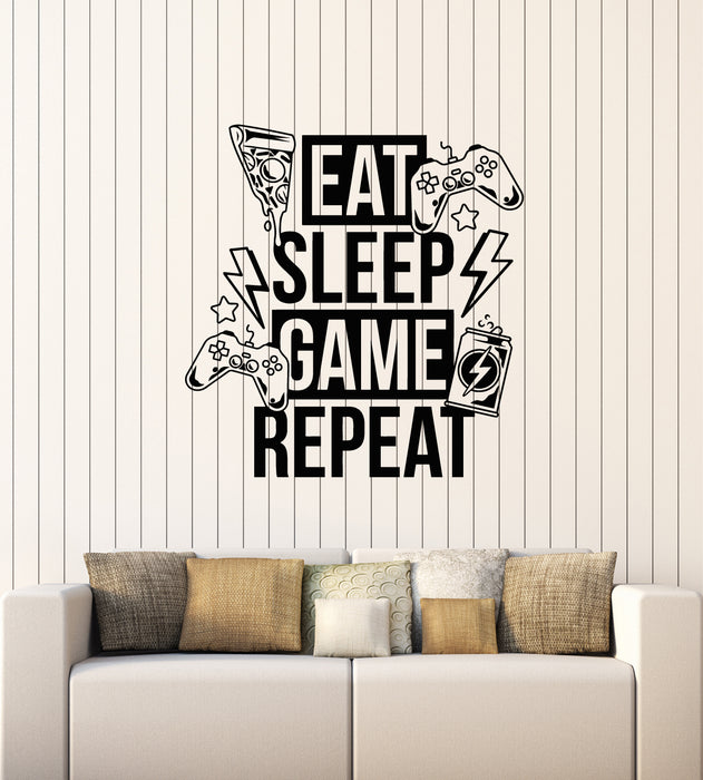 Vinyl Wall Decal Eat Sleep Game Repeat Video Games Joystick Gaming Room Stickers Mural (g1939)