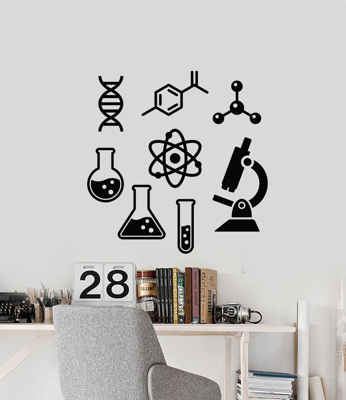 Microscope Room Sticker Vinyl Wall Decal Laboratory Atom Microscope Science School Study Room ...