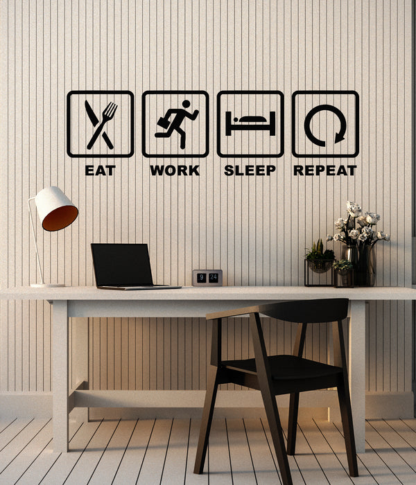 Vinyl Wall Decal Words Eat Work Sleep Repeat Table Decoration Stickers Mural (g1578)