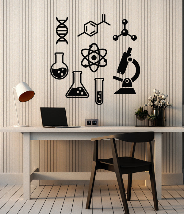 Vinyl Wall Decal Laboratory Atom Microscope Science School Study Room Stickers Mural (g1515)