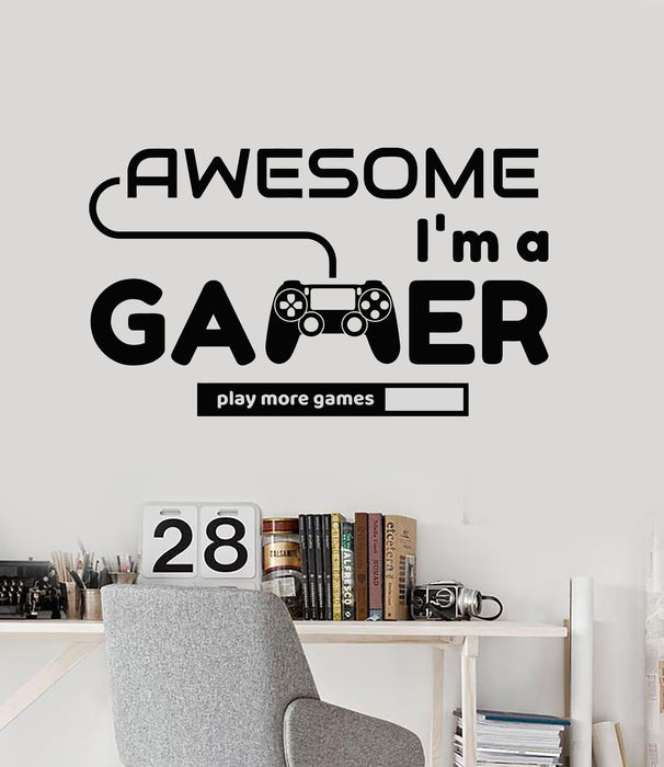 Vinyl Wall Decal Table Teen Room Gamer Joystick Play More Games Stickers Mural (g5332)