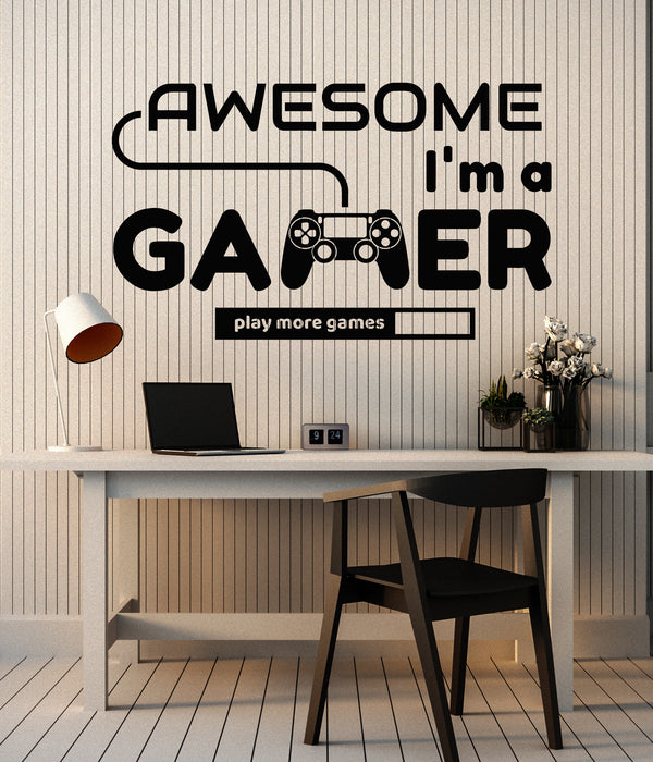 Vinyl Wall Decal Table Teen Room Gamer Joystick Play More Games Stickers Mural (g5332)