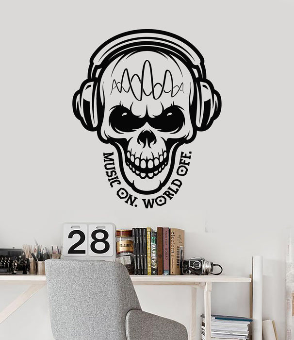 Vinyl Wall Decal Table Teen Room Skull Music Headphones Stickers Mural (g6478)