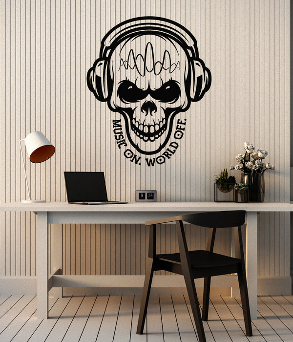 Vinyl Wall Decal Table Teen Room Skull Music Headphones Stickers Mural (g6478)