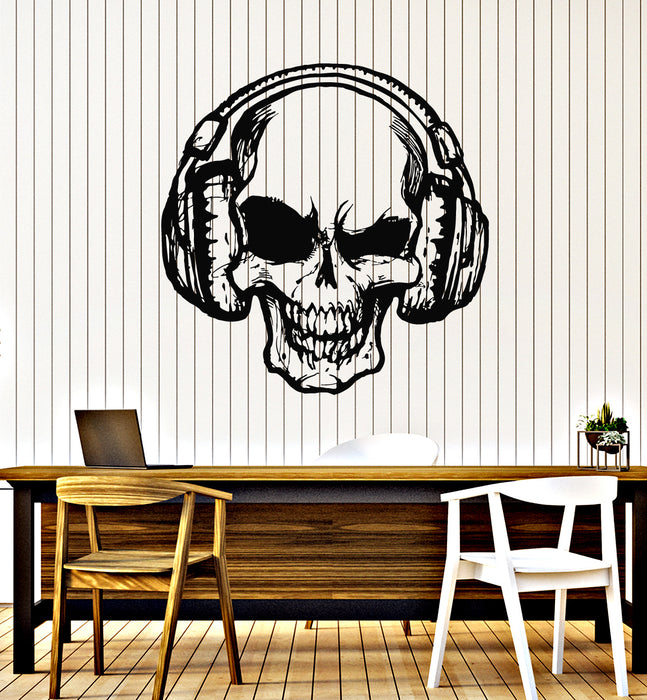 Vinyl Wall Decal Skull Big Headphones Listening Music Table Teen Room Stickers Mural (g7089)