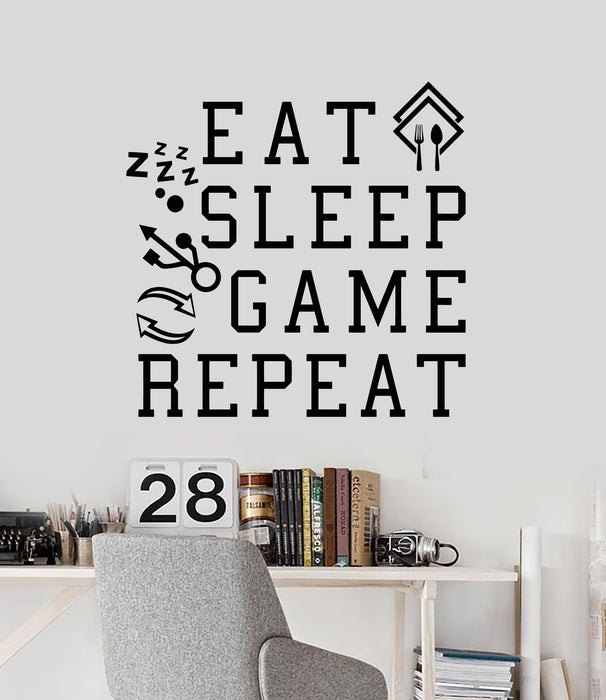Vinyl Wall Decal Table Teen Room Eat Sleep Game Repeat Stickers Mural (g5454)