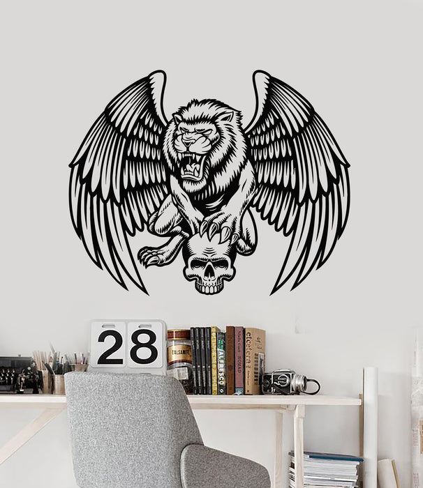 Vinyl Wall Decal Mythological Ancient Tribal Lion Wings With Skull Stickers Mural (g7255)