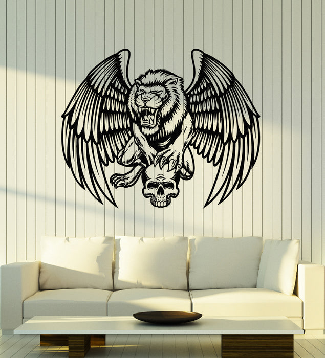 Vinyl Wall Decal Mythological Ancient Tribal Lion Wings With Skull Stickers Mural (g7255)