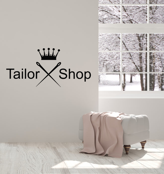 Vinyl Wall Decal Sewing Atelier Needle Crown Tailor Shop Clothing Stickers Mural (g801)