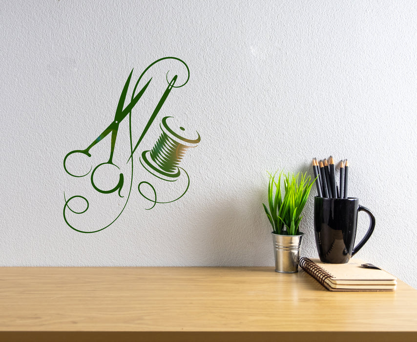 Vinyl Wall Decal Tailoring Needle Thread Scissors Tailor Atelier Stickers Mural (ig5429)