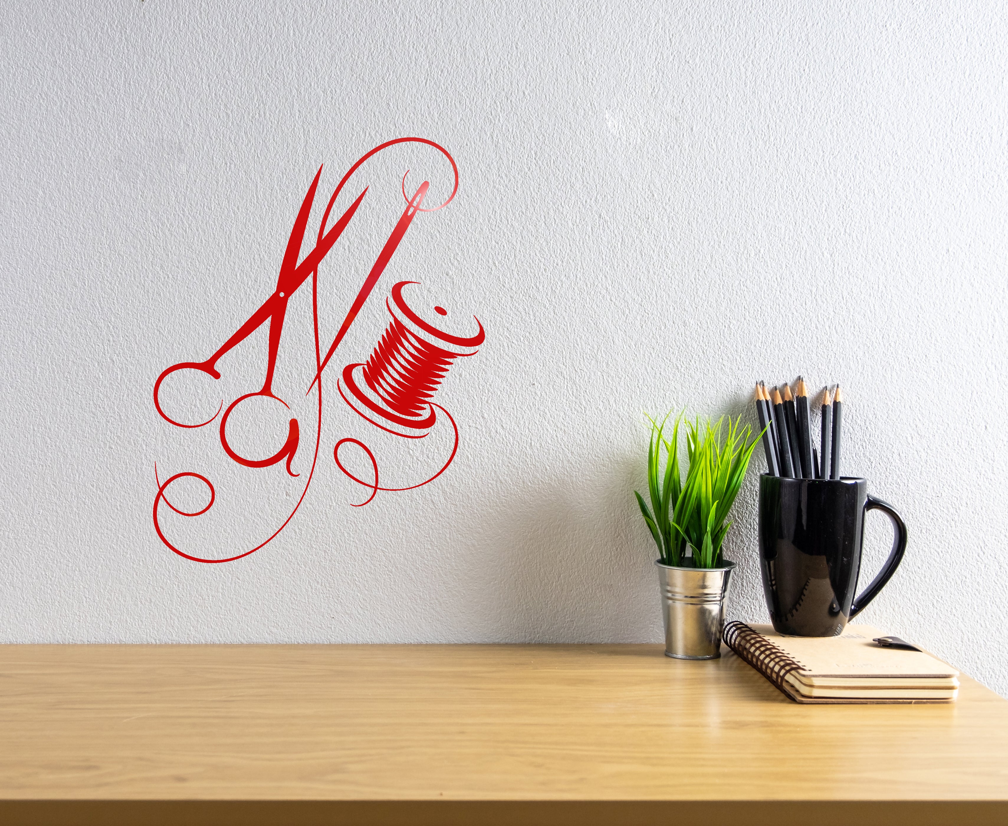Vinyl Wall Decal Tailoring Needle Thread Scissors Tailor Atelier Stick ...