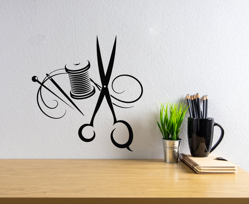 Vinyl Wall Decal Scissors Thread Tailor Atelier Clothing Interior Stickers Mural (g6951)