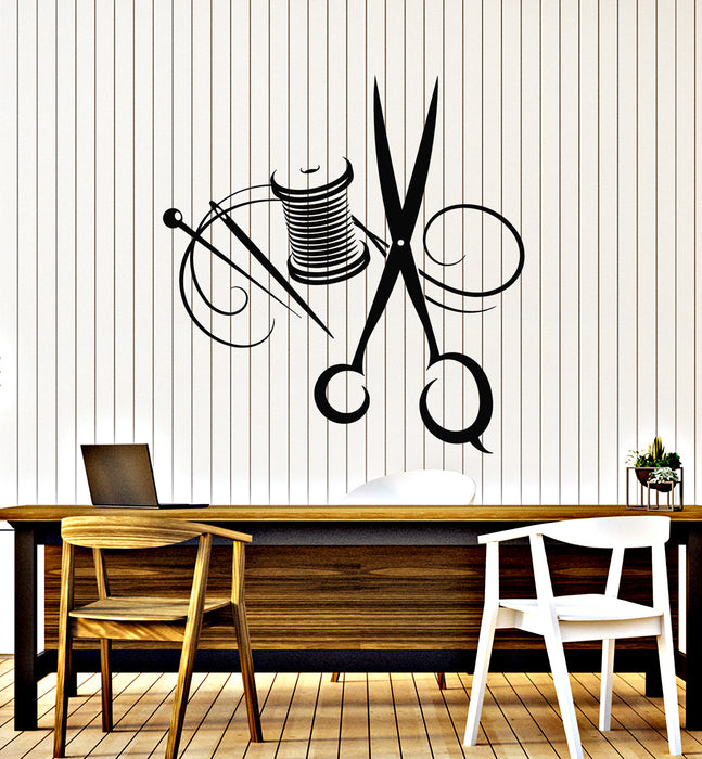 Vinyl Wall Decal Scissors Thread Tailor Atelier Clothing Interior Stickers Mural (g6951)