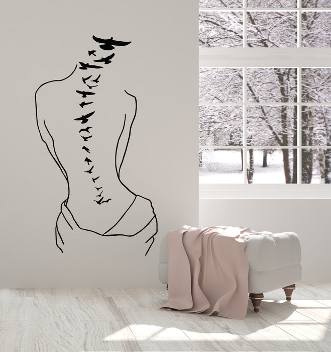 Vinyl Wall Decal Silhouette Sweet Lady Birds Woman Nude Tattoo Stickers Mural (g7747)