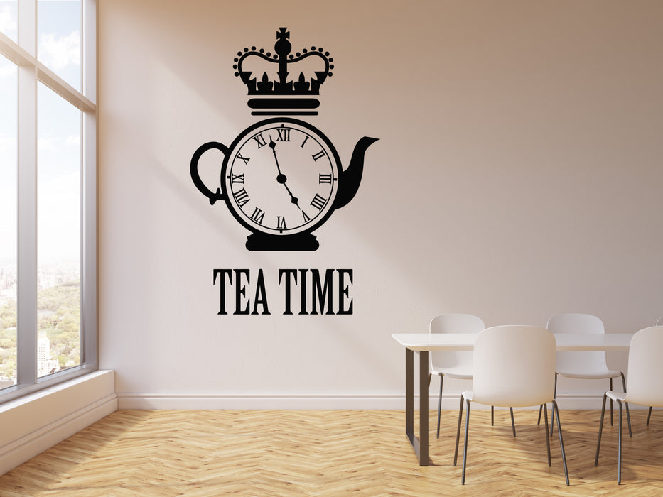 Vinyl Wall Decal Tea Time Clock Kettle Kitchen Restaurant Decor Stickers Mural (g183)