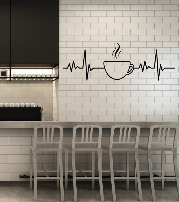 Vinyl Wall Decal Tea Cup Pulse Heart Kitchen Decor Breakfast Stickers Mural (g2420)