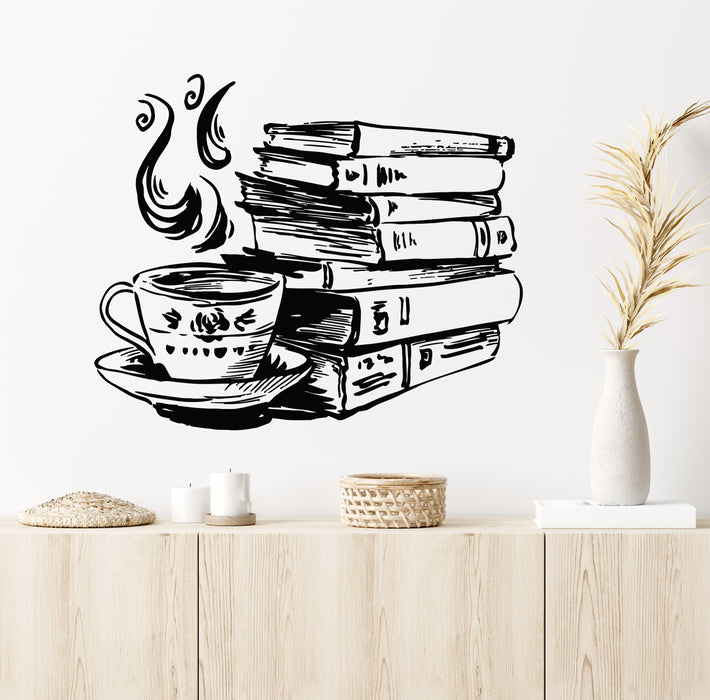 Vinyl Wall Decal Drink Tea Reading Books Library Book Store Stickers Mural (g5877)
