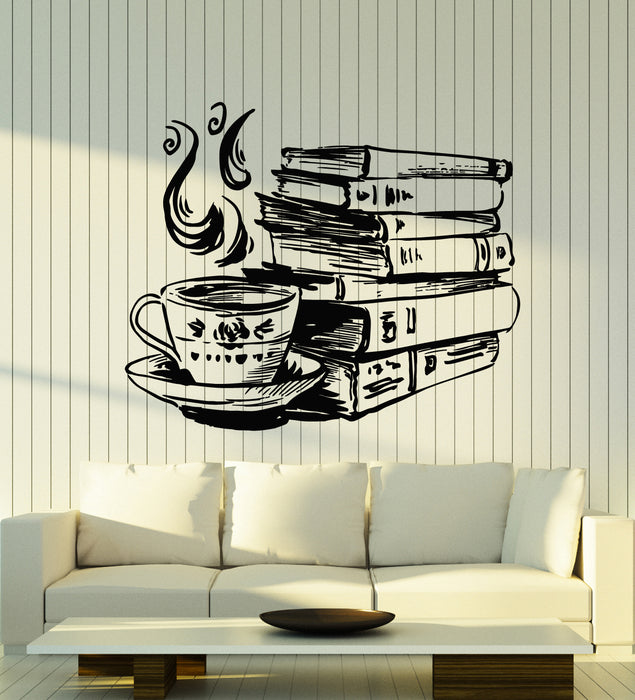 Vinyl Wall Decal Drink Tea Reading Books Library Book Store Stickers Mural (g5877)