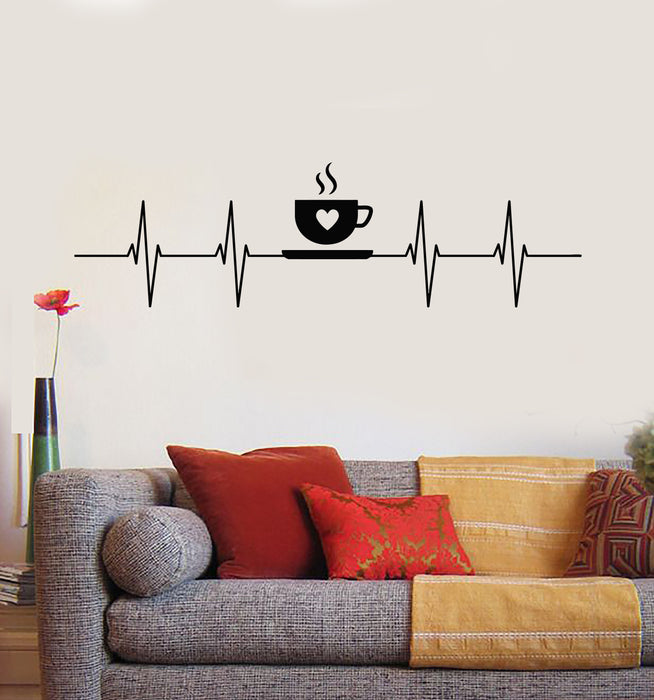 Vinyl Wall Decal Tea Coffee Time Cup Heartbeat Cafe Interior Stickers Mural (g7724)