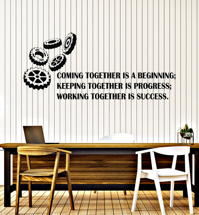Vinyl Wall Decal Office Inspirational Quote Phrase Teamwork Gears Business Success Stickers Mural (ig6200)