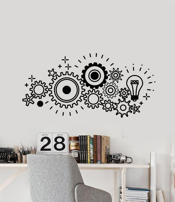 Vinyl Wall Decal Gears Idea Light Bulb Knowledge Office Decor Stickers Mural (g548)