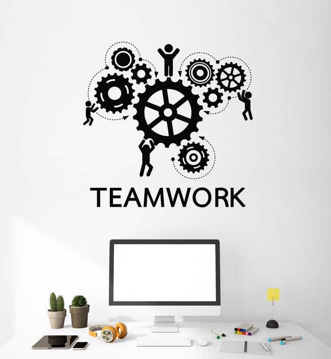 Vinyl Wall Decal Teamwork Work Time Gear Office Style Motivational Stickers Mural (g155)