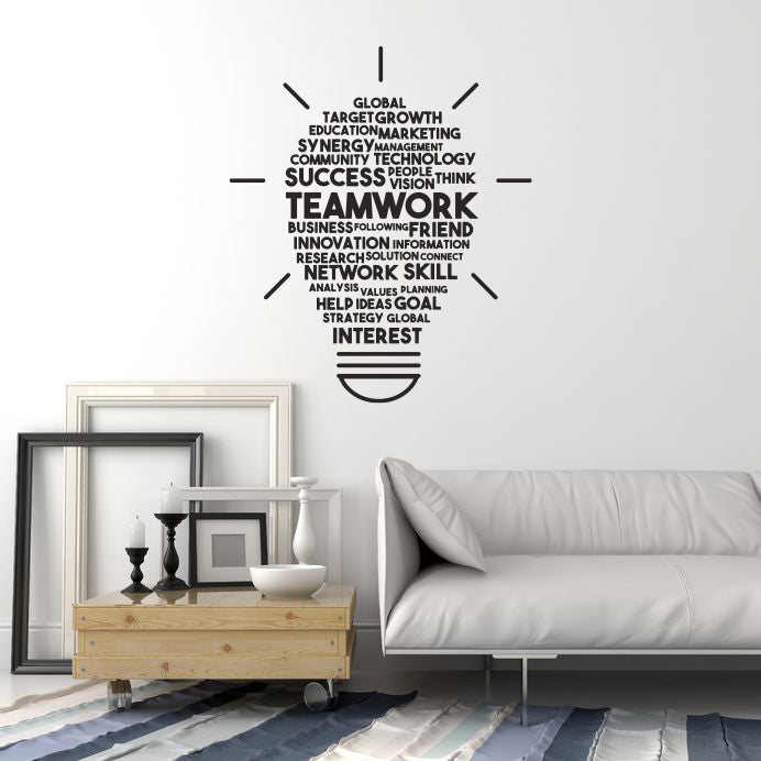 Vinyl Wall Decal Teamwork Lightbulb Inspirational Words Team Work Idea Stickers Mural (ig6142)