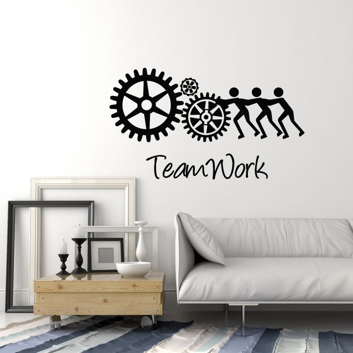 Vinyl Wall Decal Office Team Teamwork Gears Business People Work Stickers Mural (g1886)