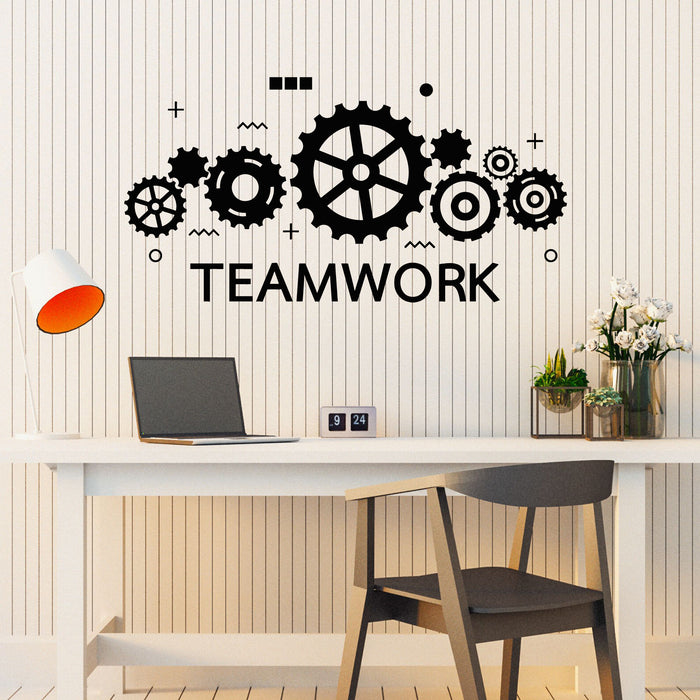 Vinyl Wall Decal Teamwork Gears Office Space Team Decor Stickers Mural (g8479)