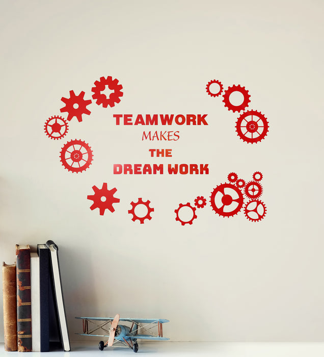 Vinyl Wall Decal Teamwork Makes The Dream Work Office Quote Gears Words Saying Business Stickers Mural (ig6311)