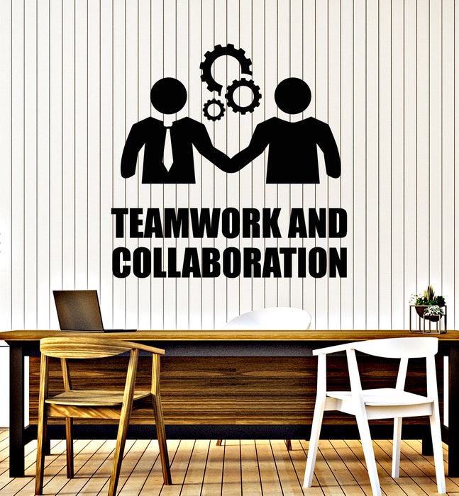 Vinyl Wall Decal Teamwork Collaboration Cooperation Gears Office Space Stickers Mural (g7173)