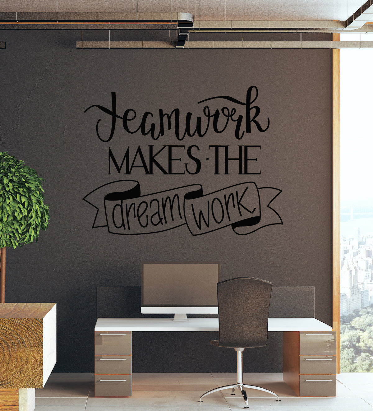 Vinyl Wall Decal Lettering Teamwork Makes Dream Work Office Phrase Sti