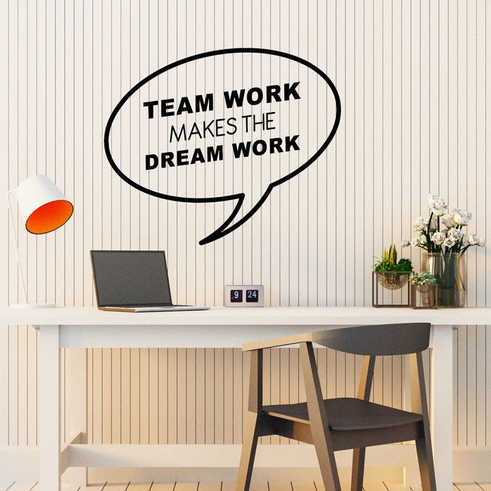 Vinyl Wall Decal Office Decor Phrase Team Work Makes Dream Works Stickers Mural (g8424)