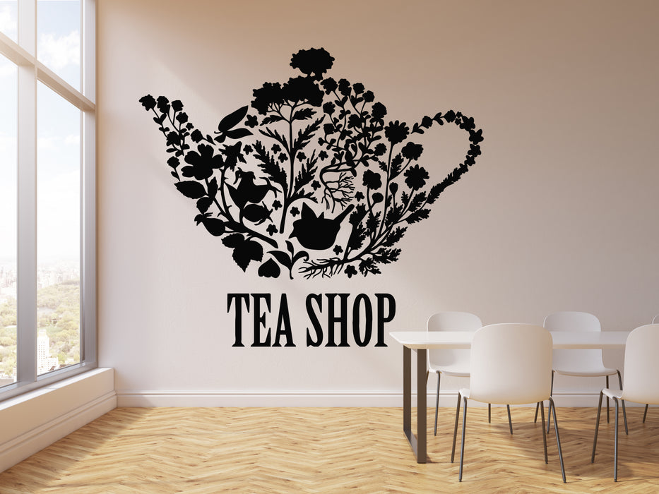 Vinyl Wall Decal Tea Shop Teapot Floral Patterns Kitchen Decor Stickers Mural (g2959)