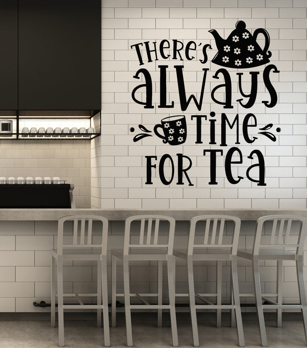 Vinyl Wall Decal Tea Time Cup Teapot Quote Kitchen Cafe Phrase Stickers Mural (g7433)