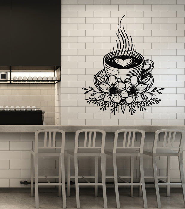 Vinyl Wall Decal Tea Time Cup Of Tea Kitchen Cafe Flowers Stickers Mural (g7434)