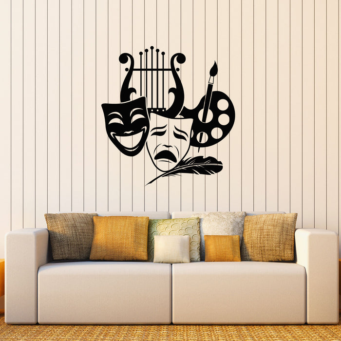 Vinyl Wall Decal Theatrical Art Histrionics Happy Mask Sad Mask Stickers Mural (g8322)
