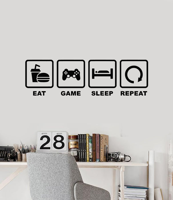 Vinyl Wall Decal Lettering Eat Sleep Repeat Game Zone Gamer Teen Room Stickers Mural (g1577)