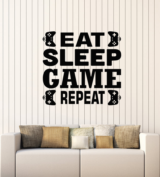 Vinyl Wall Decal Words Eat Sleep Game Repeat Joystick Gamer Teenager Room Stickers Mural (g1568)