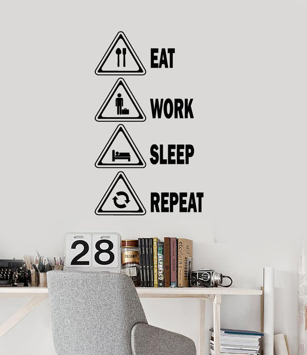 Autocollant mural en vinyle Eat Work Sleep Repeat pour chambre d'adolescent (g680)