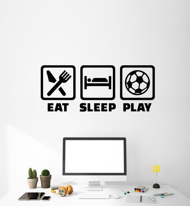 Autocollant mural en vinyle pour salle de jeux pour adolescents, mange, joue, dort, football (g775)