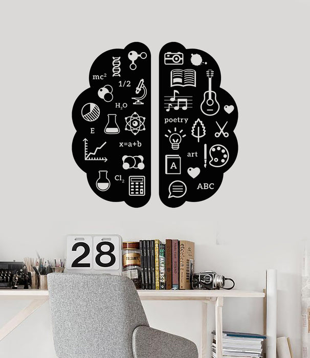Vinyl Wall Decal Right Left Hemisphere Brain Mind Intelligence Stickers Mural (g6262)