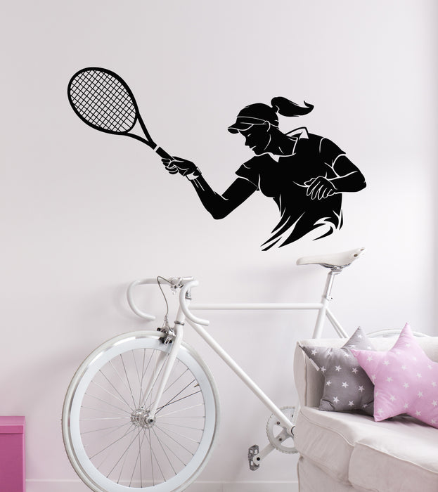 Vinyl Wall Decal Girl Athlete Game Tennis Ball Court Racket Sports Stickers Mural (g5841)