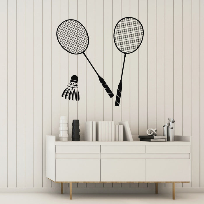 Vinyl Wall Decal Two Badminton Rackets And Shuttlecock Sport Stickers Mural (g8468)