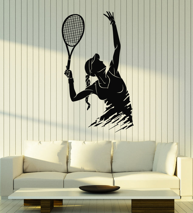 Autocollant mural en vinyle pour fille de tennis, jeu de raquette, club de sport (g5859)